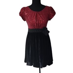 EUC cute women's floral beaded glittery sparkling Sequins velvet mini dress